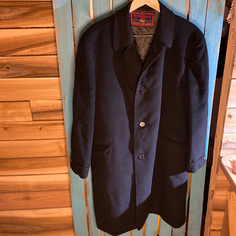 Vintage Pakasha Eagle Clothes cashmere single breasted overcoat size 48 made USA